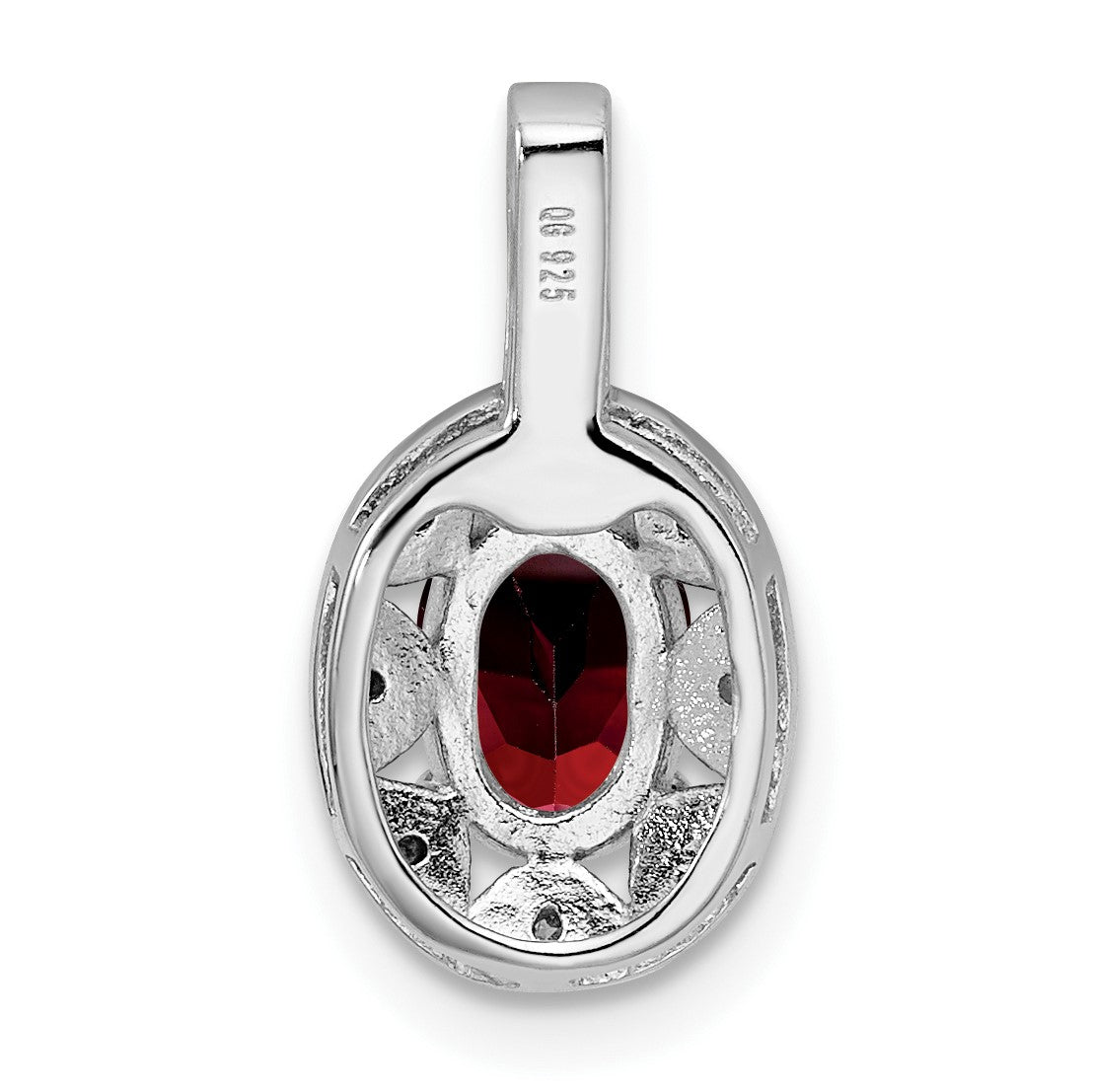 Sterling Silver Rhodium-plated Diam. & Garnet Pendant