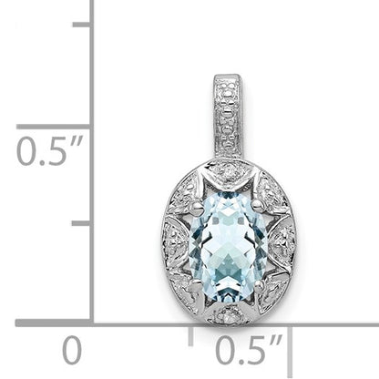 Sterling Silver Rhodium-plated Diam. & Aquamarine Pendant