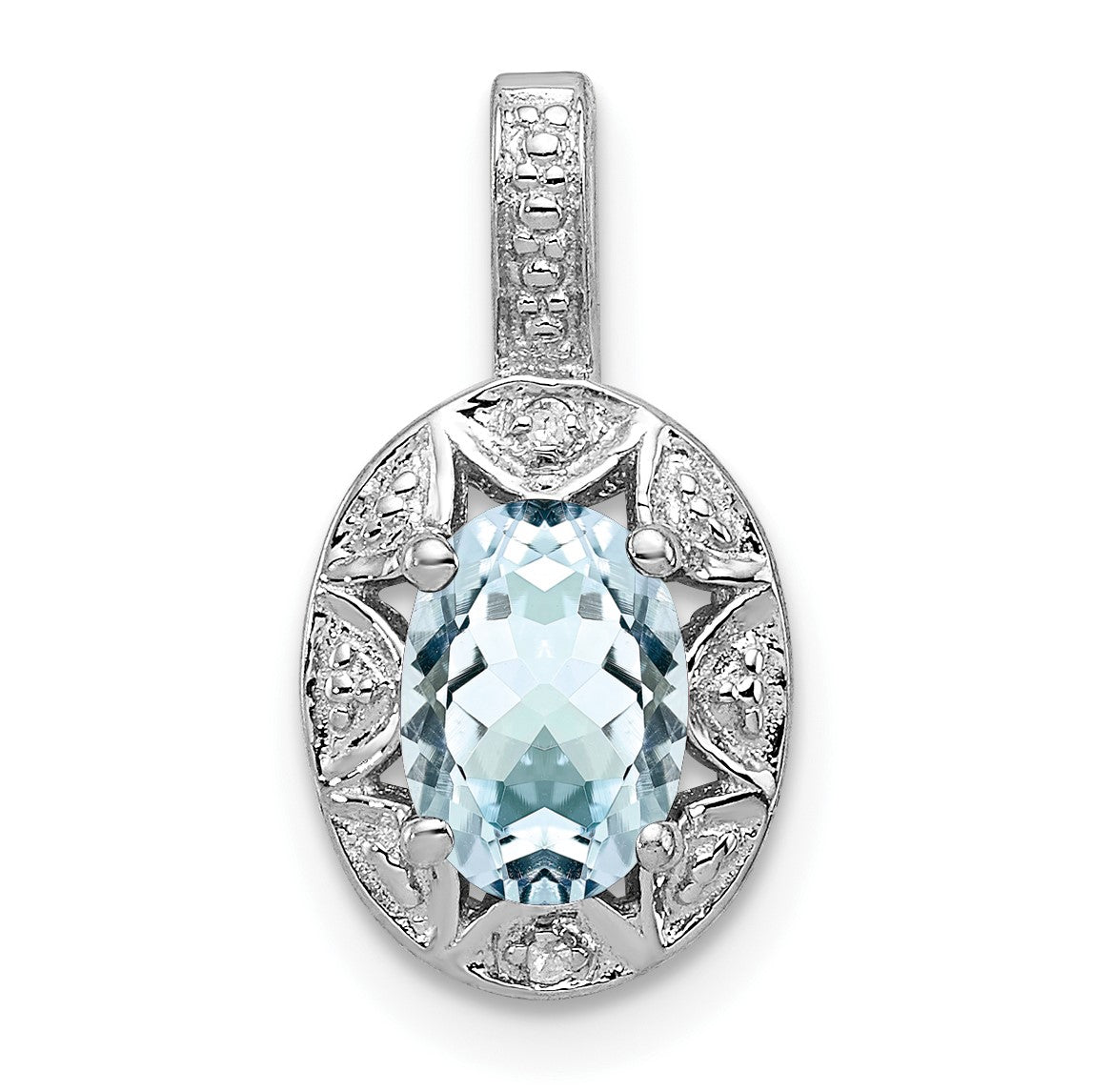 Sterling Silver Rhodium-plated Diam. & Aquamarine Pendant