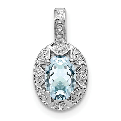 Sterling Silver Rhodium-plated Diam. & Aquamarine Pendant