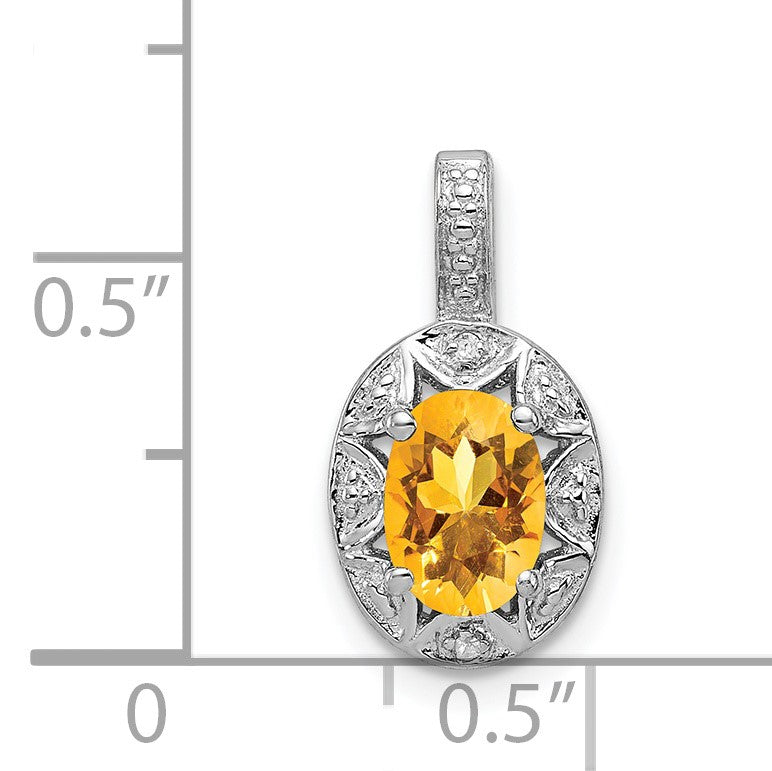 Sterling Silver Rhodium-plated Diam. & Citrine Pendant
