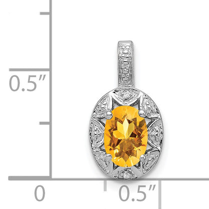Sterling Silver Rhodium-plated Diam. & Citrine Pendant