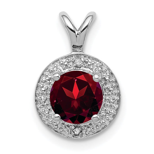 Sterling Silver Rhodium-plated Diam. & Garnet Pendant