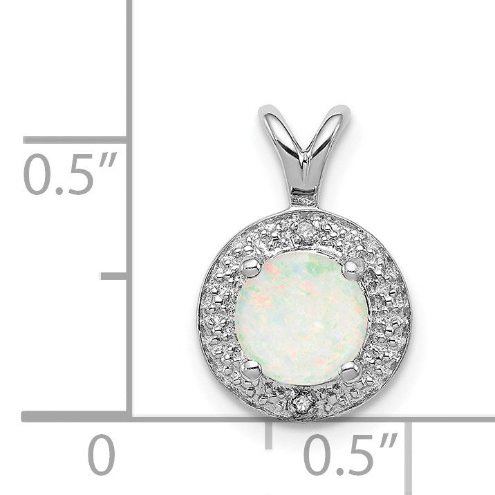 Sterling Silver Rhodium-plated Diam. & Created Opal Pendant