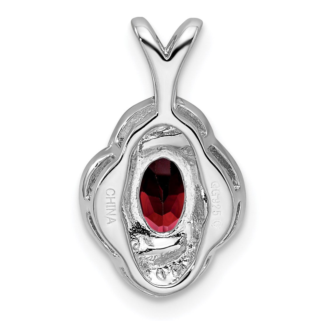 Sterling Silver Rhodium-plated Diam. & Garnet Pendant