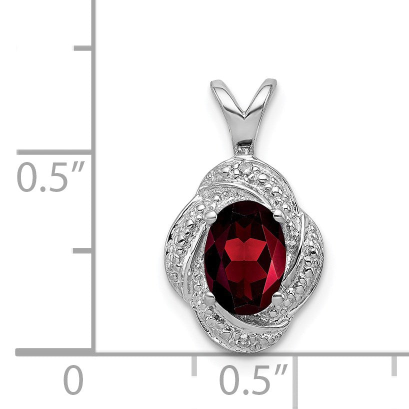 Sterling Silver Rhodium-plated Diam. & Garnet Pendant