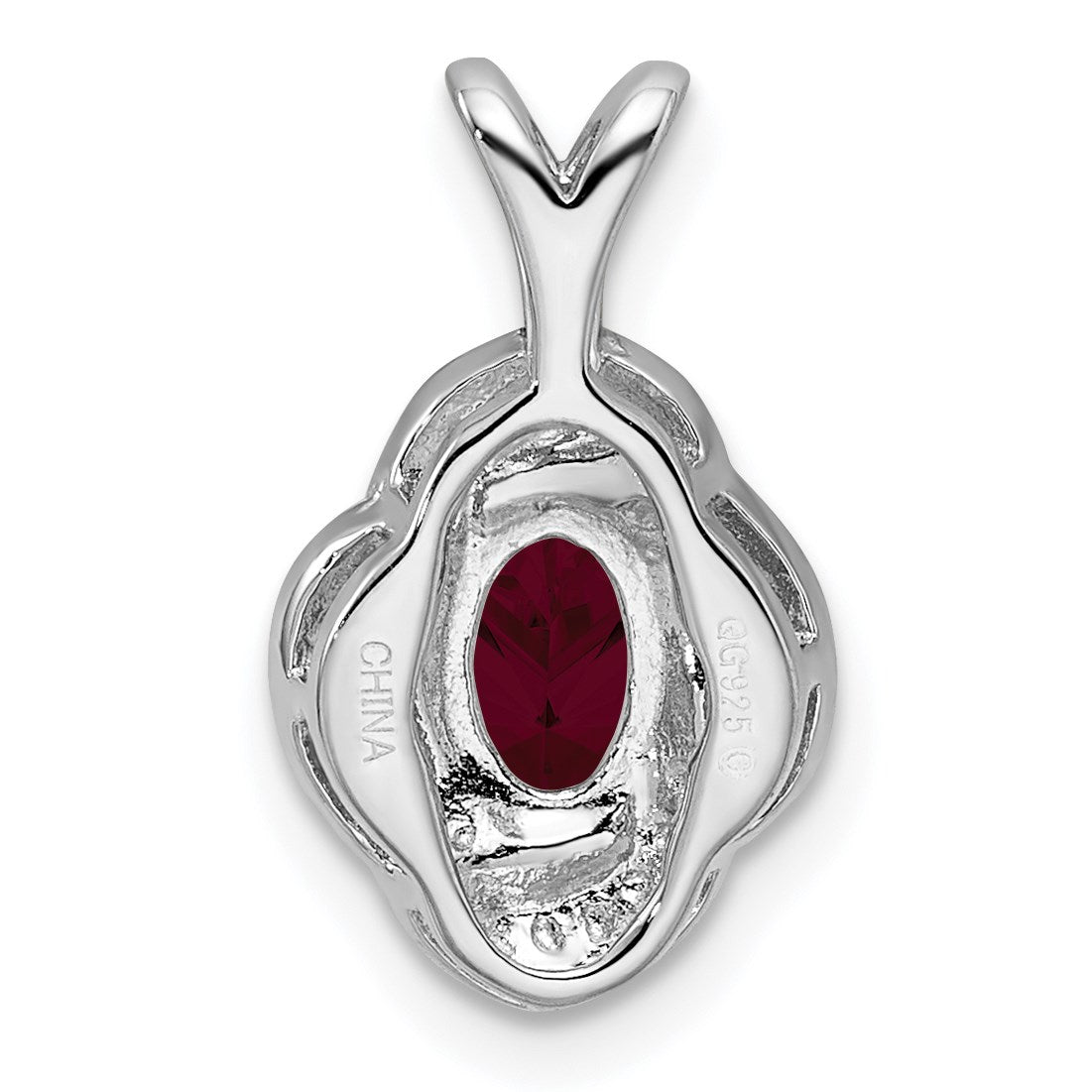 Sterling Silver Rhodium Plated Diamond and Lab Created Ruby Pendant