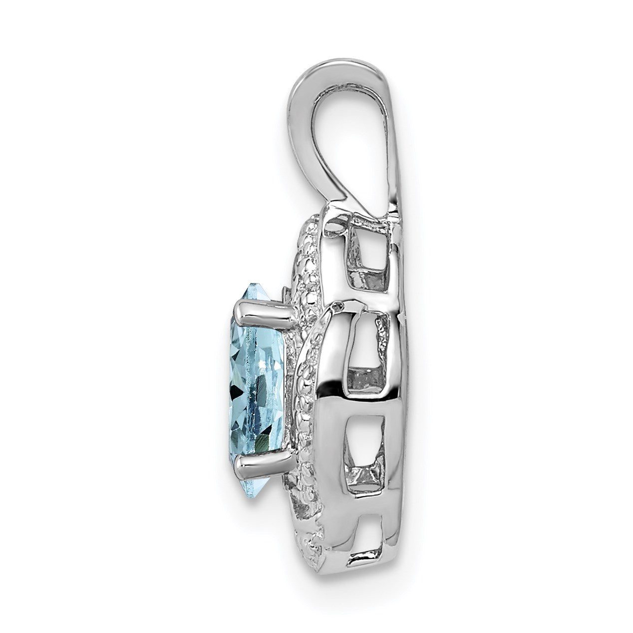 Sterling Silver Rhodium-plated Diam. & Aquamarine Pendant