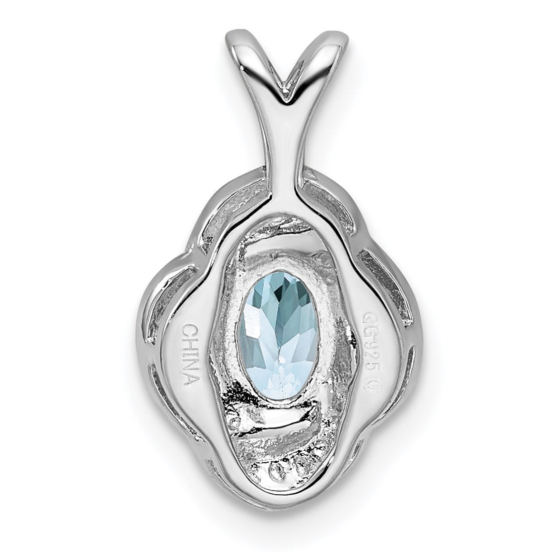 Sterling Silver Rhodium-plated Diam. & Aquamarine Pendant