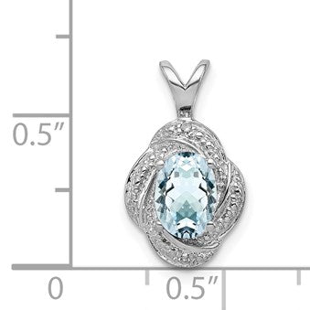 Sterling Silver Rhodium-plated Diam. & Aquamarine Pendant