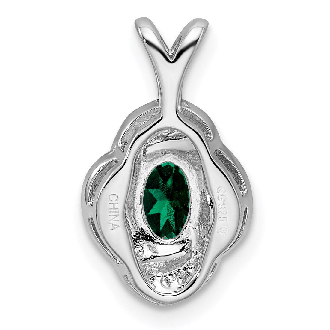 Sterling Silver Rhodium-plated Diam. & Created Emerald Pendant