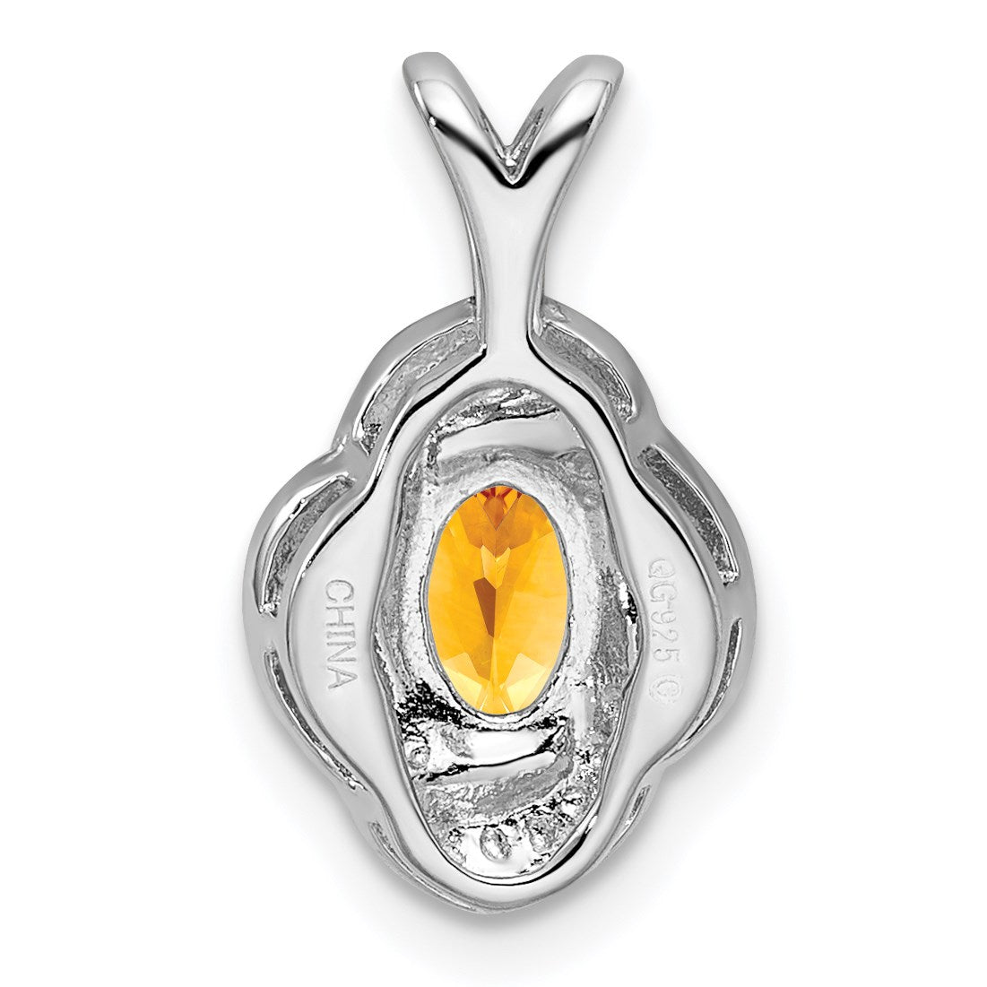 Sterling Silver Rhodium-plated Diam. & Citrine Pendant