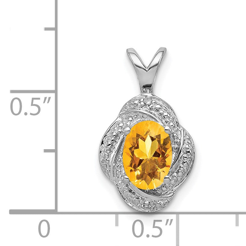 Sterling Silver Rhodium-plated Diam. & Citrine Pendant
