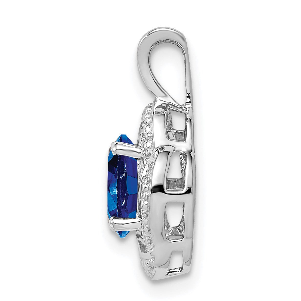 Sterling Silver Rhodium-plated Diam. & Created Sapphire Pendant