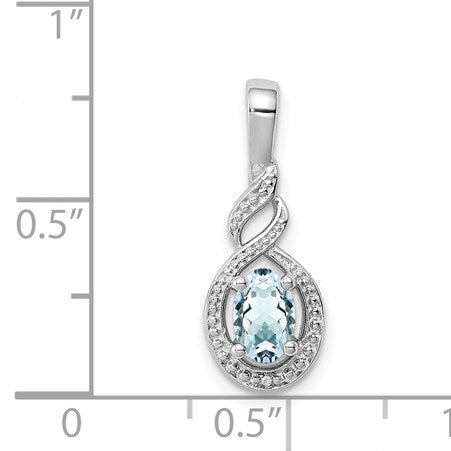 Sterling Silver Rhodium-plated Aquamarine & Diam. Pendant