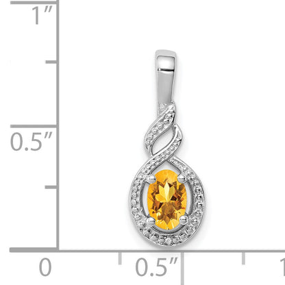 Sterling Silver Rhodium-plated Citrine & Diam. Pendant