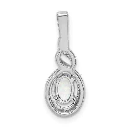 Sterling Silver Rhodium-plated Created Opal & Diam. Pendant