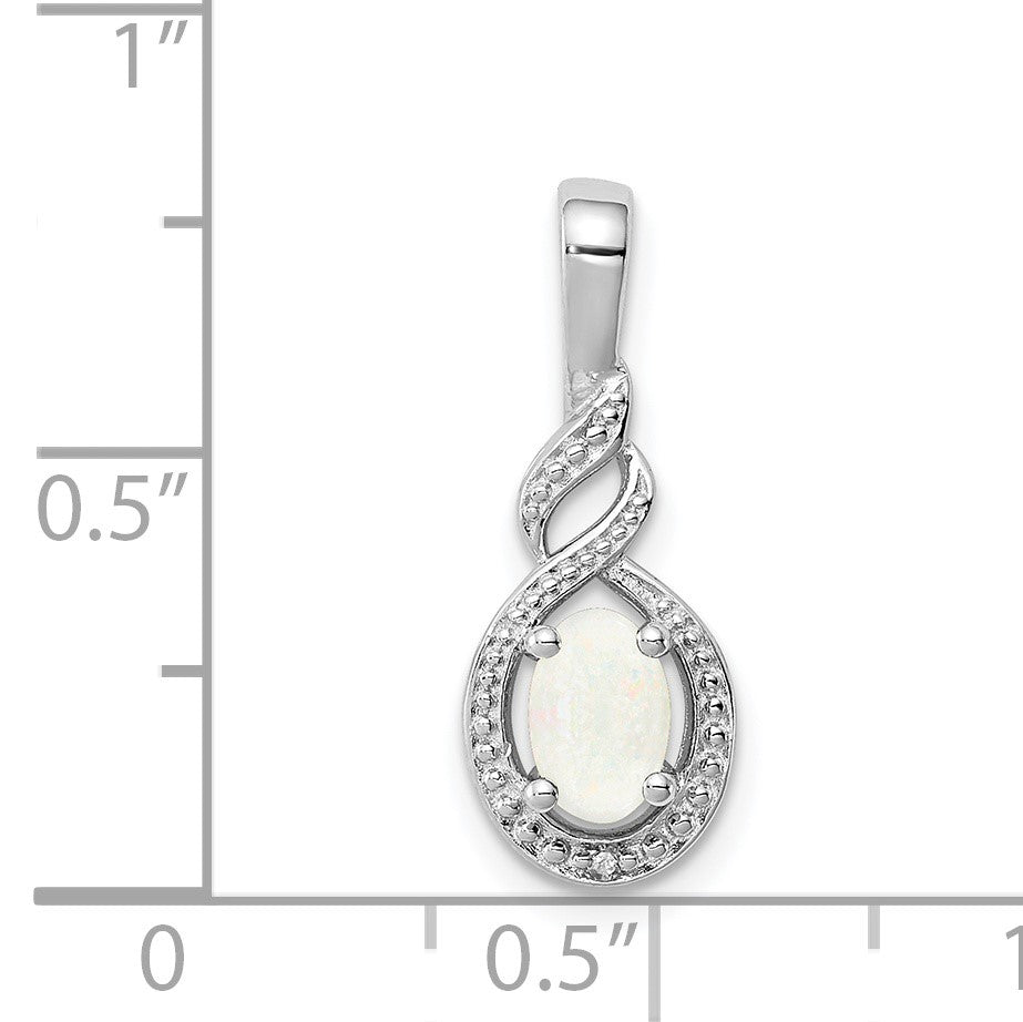 Sterling Silver Rhodium-plated Created Opal & Diam. Pendant
