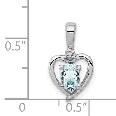 Sterling Silver Rhodium-plated Aquamarine & Diam. Pendant