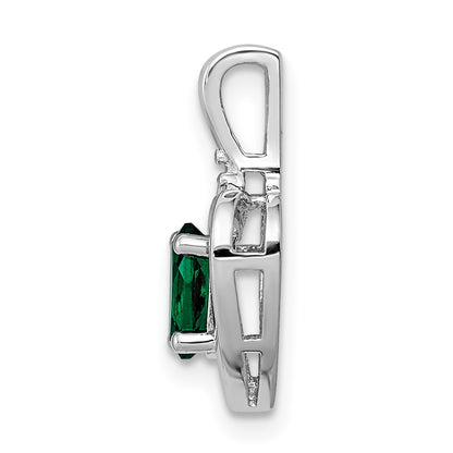 Sterling Silver Rhodium-plated Created Emerald & Diam. Pendant