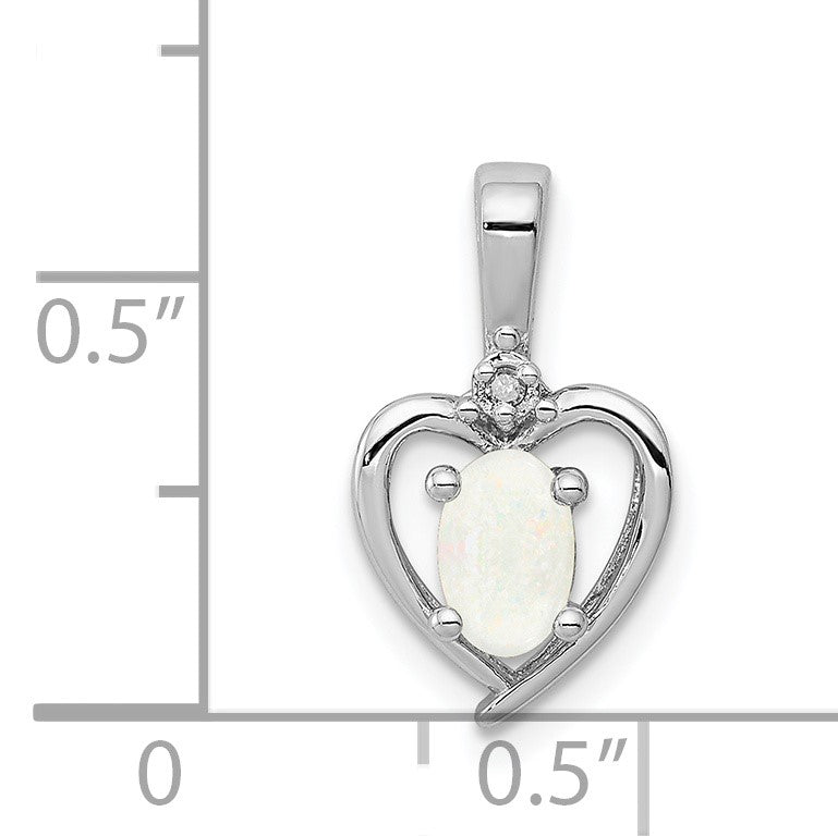 Sterling Silver Rhodium-plated Created Opal & Diam. Pendant