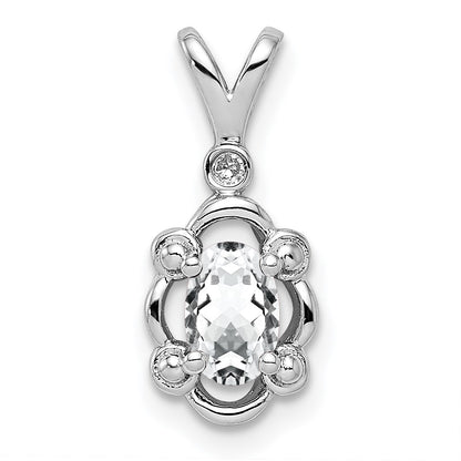 Sterling Silver Rhodium-plated White Topaz & Diam. Pendant