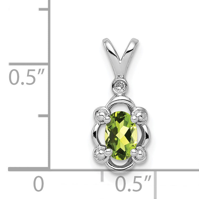 Sterling Silver Rhodium-plated Peridot & Diam. Pendant