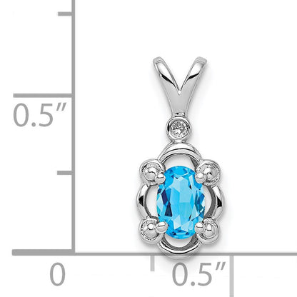Sterling Silver Rhodium-plated Light Swiss Blue Topaz & Diam. Pendant