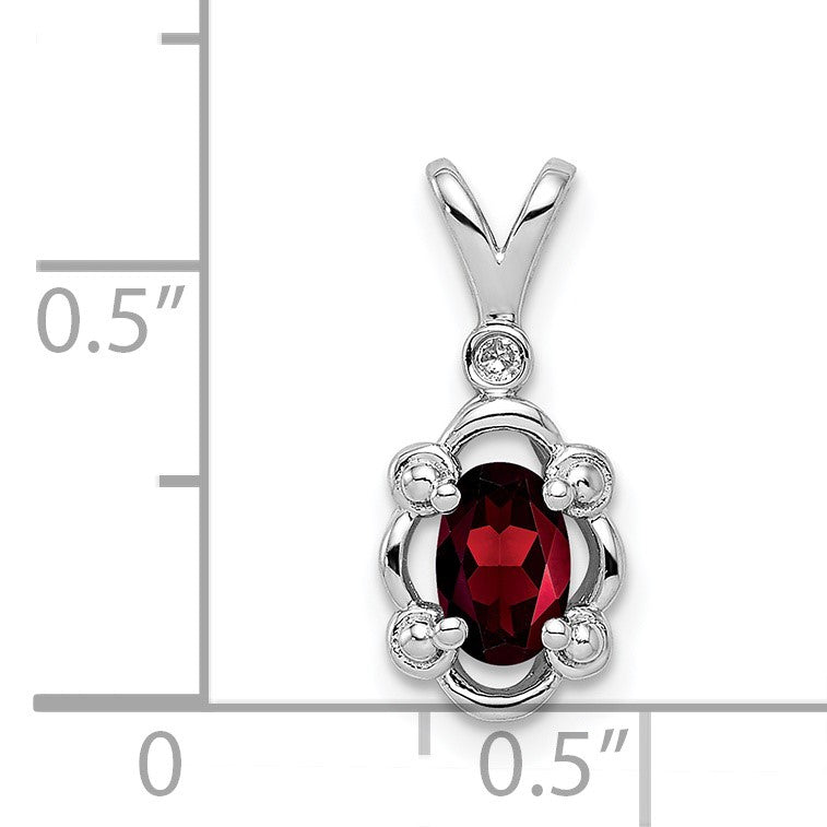 Sterling Silver Rhodium-plated Garnet & Diam. & Diam. Pendant