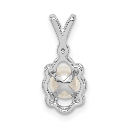 Sterling Silver Rhodium-plated FW Cultured Pearl & Diam. Pendant