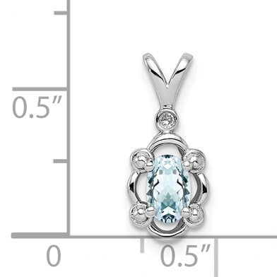 Sterling Silver Rhodium-plated Aquamarine & Diam. Pendant