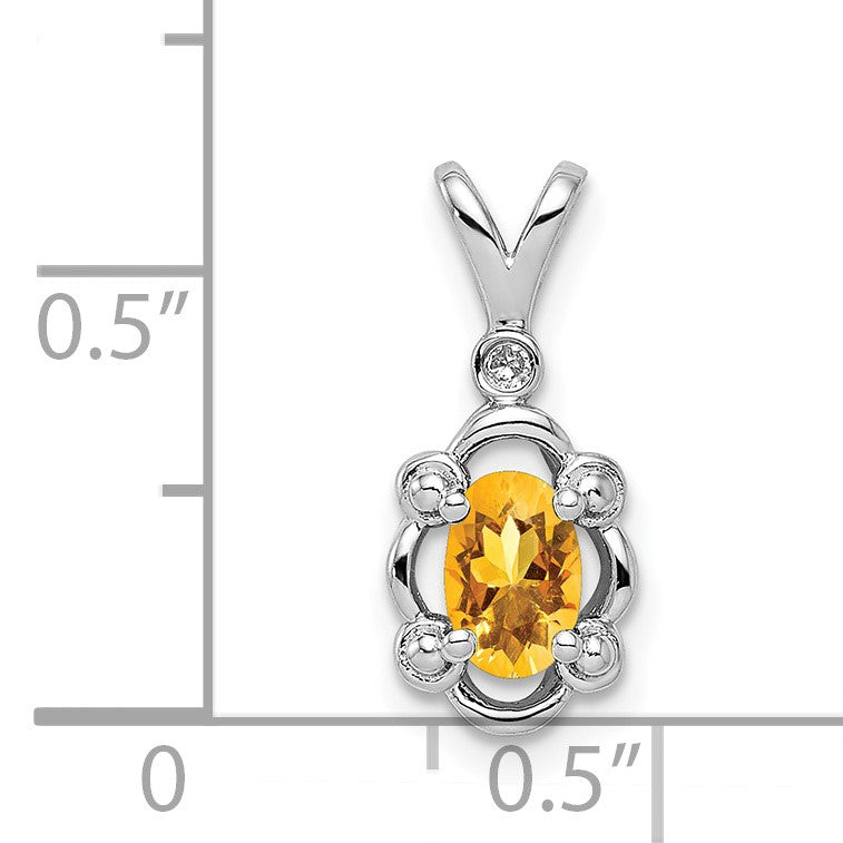 Sterling Silver Rhodium-plated Citrine & Diam. Pendant