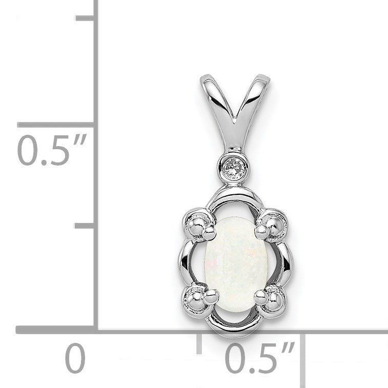 Sterling Silver Rhodium-plated Created Opal & Diam. Pendant