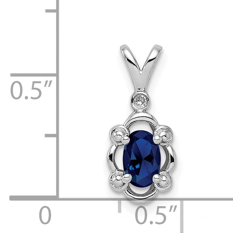Sterling Silver Rhodium-plated Created Sapphire & Diam. Pendant