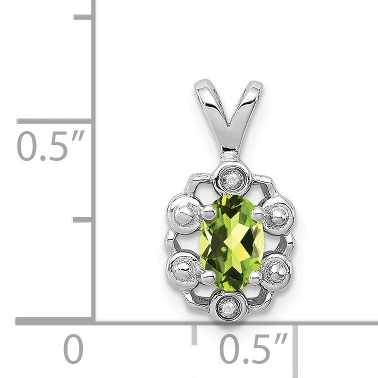 Sterling Silver Rhodium-plated Peridot & Diam. Pendant