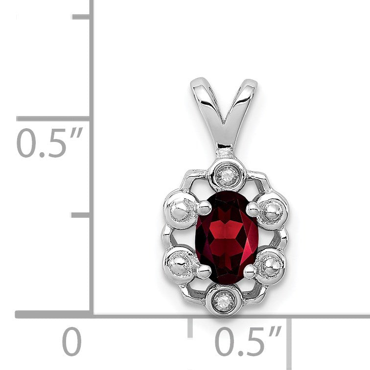 Sterling Silver Rhodium-plated Garnet & Diam. Pendant