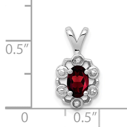 Sterling Silver Rhodium-plated Garnet & Diam. Pendant