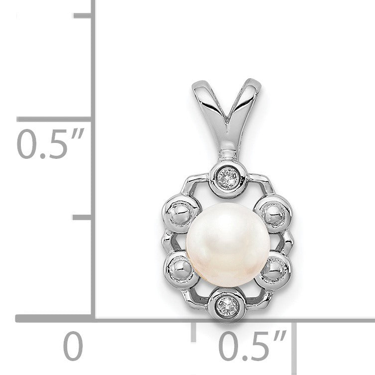 Sterling Silver Rhodium-plated FW Cultured Pearl & Diam. Pendant