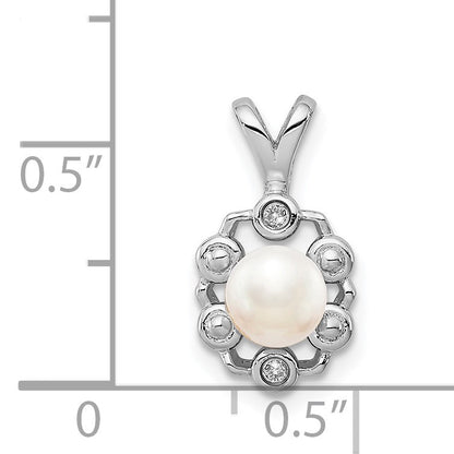 Sterling Silver Rhodium-plated FW Cultured Pearl & Diam. Pendant