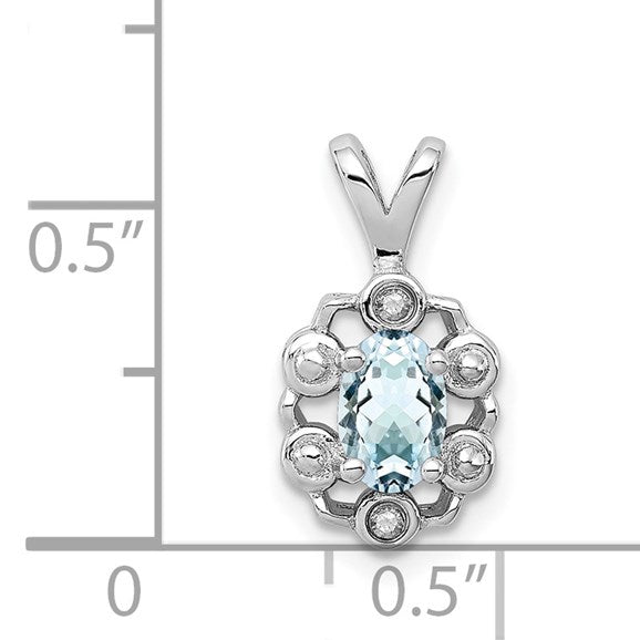 Sterling Silver Rhodium-plated Aquamarine & Diam. Pendant