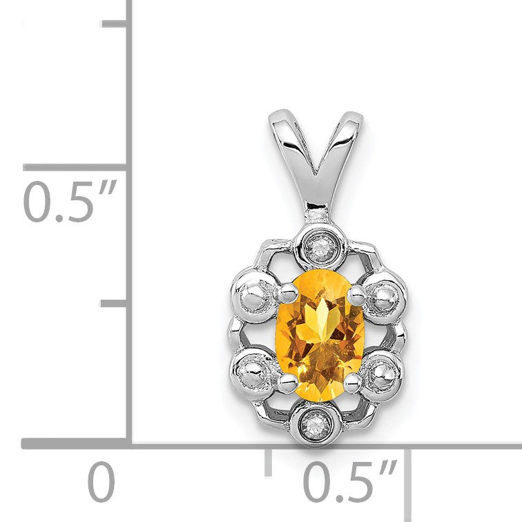 Sterling Silver Rhodium-plated Citrine & Diam. Pendant
