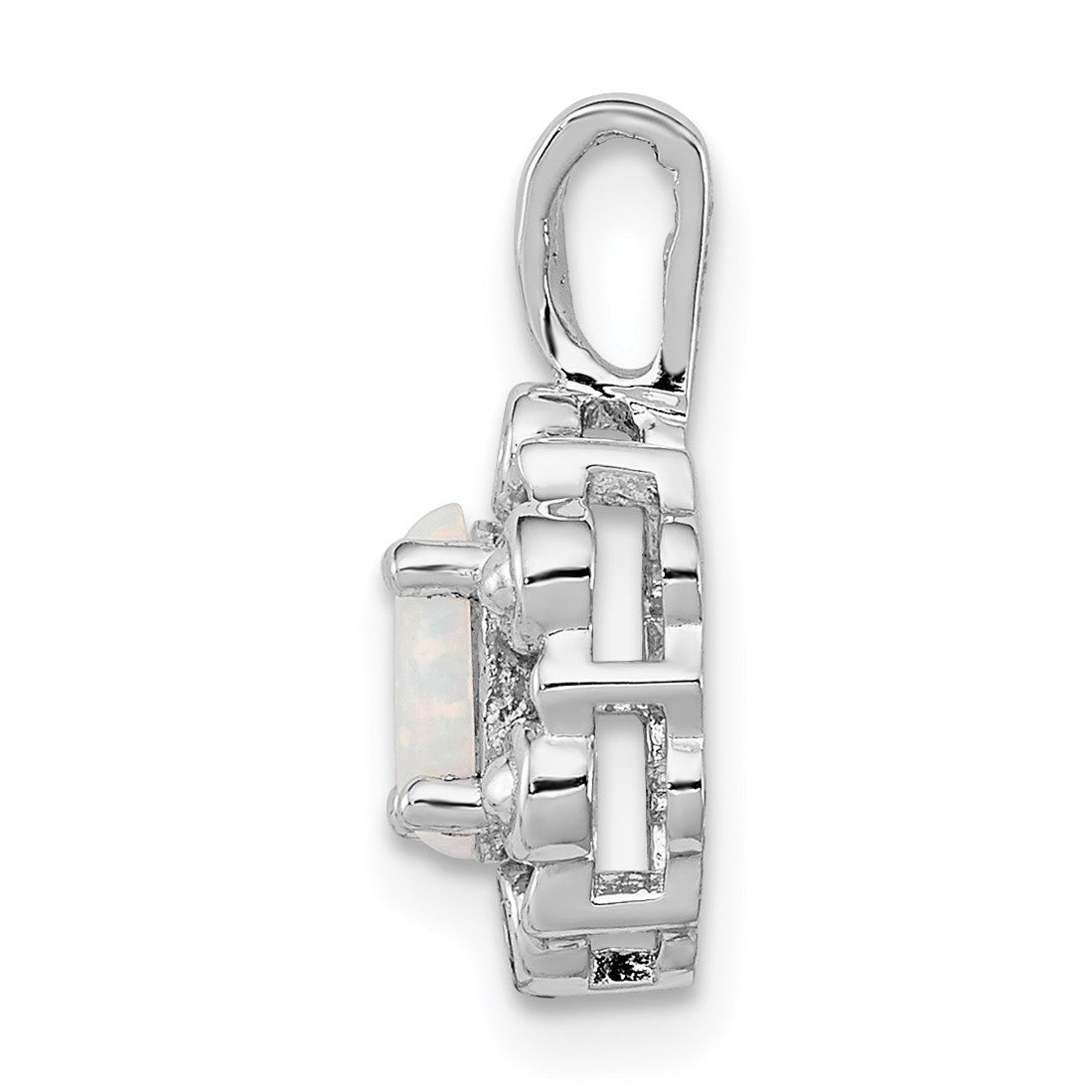 Sterling Silver Rhodium-plated Created Opal & Diam. Pendant