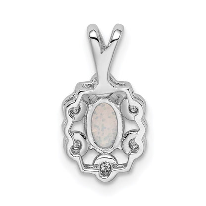Sterling Silver Rhodium-plated Created Opal & Diam. Pendant