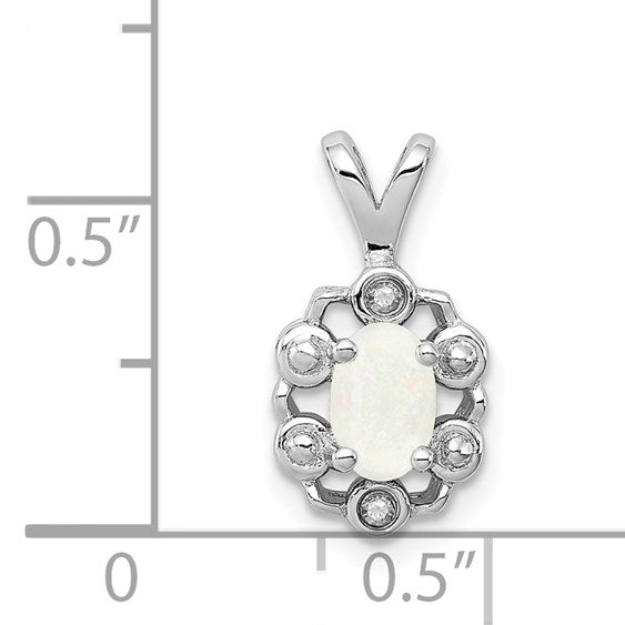 Sterling Silver Rhodium-plated Created Opal & Diam. Pendant