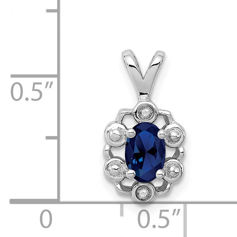 Sterling Silver Rhodium-plated Created Sapphire & Diam. Pendant