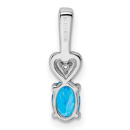 Sterling Silver Rhodium-plated Light Swiss Blue Topaz & Diam. Pendant