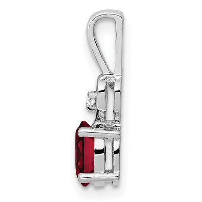 Sterling Silver Rhodium-plated Created Ruby & Diam. Pendant