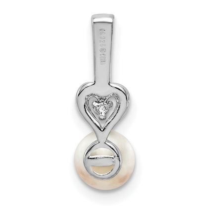 Sterling Silver Rhodium-plated FW Cultured Pearl & Diam. Pendant