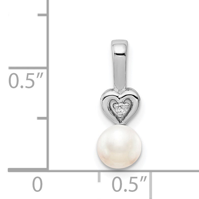 Sterling Silver Rhodium-plated FW Cultured Pearl & Diam. Pendant