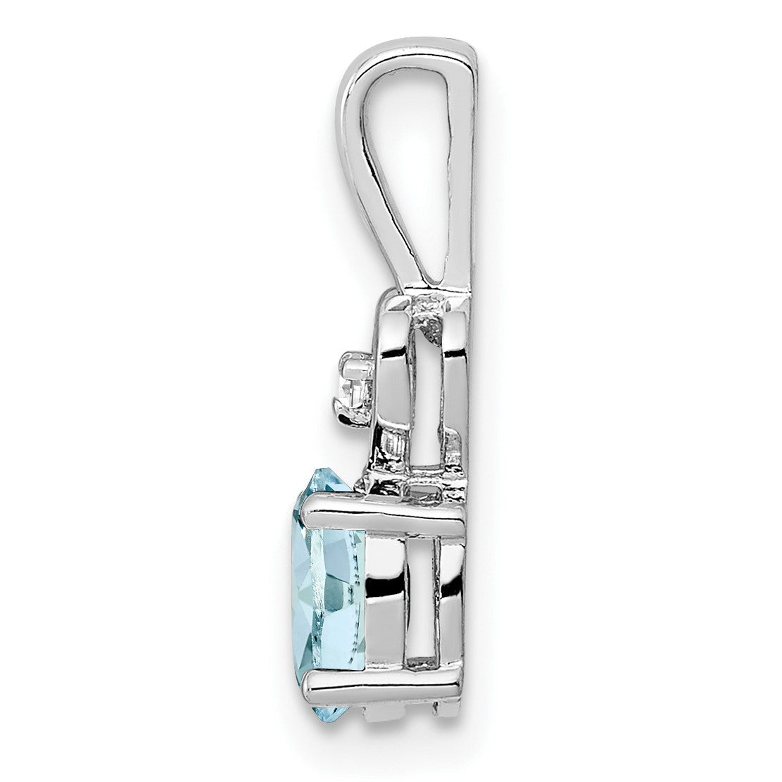 Sterling Silver Rhodium-plated Aquamarine & Diam. Pendant